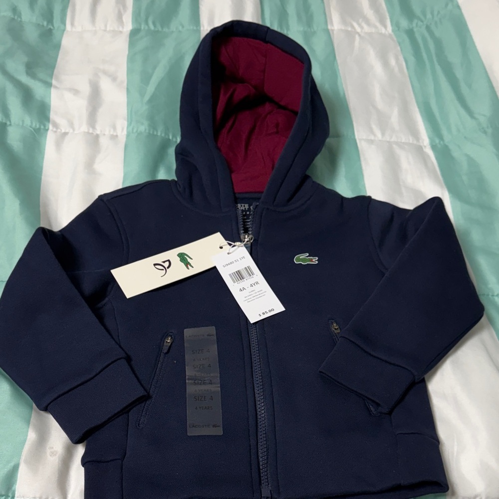 Lacoste Kids Hoodie in Navy and Burgundy